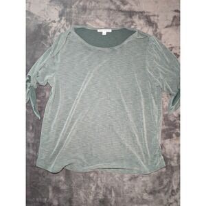 Green Envelope Slub Knit Top Womens Large Green Tie Sleeve Scoop Neck